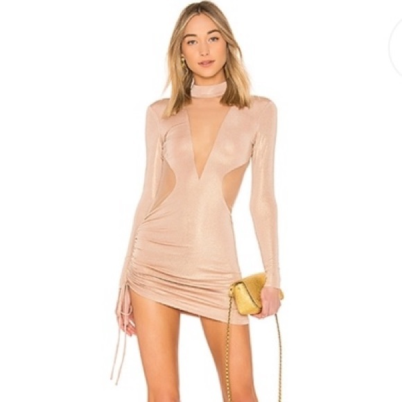 NWT H:ours Libra Mesh Cutout Dress in Champagne Size Small - Picture 1 of 10